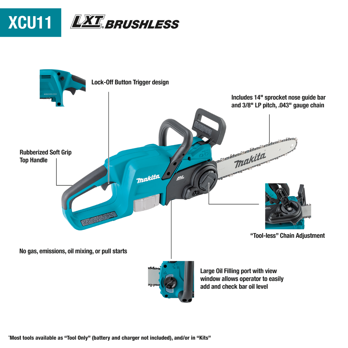 Makita 18V LXT® Lithium‑Ion Brushless Cordless 14&quot; Chain Saw Kit 