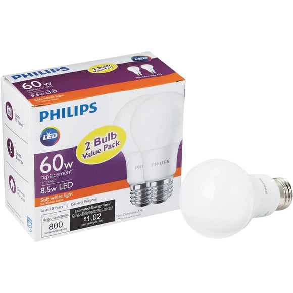 Philips 60W Equivalent Soft White A19 Medium LED Light Bulb (2-Pack)