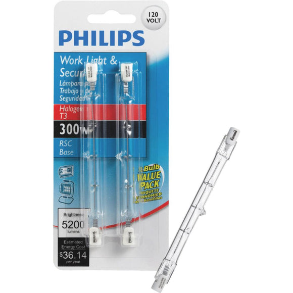 Philips 300W 120V Clear RSC Base T3 Work Light Bulb (2-Pack)