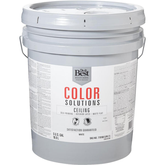 Do it Best Color Solutions Latex Self-Priming Flat Ceiling Paint, White, 5 Gal.