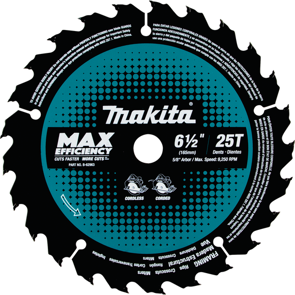 Makita 25T Carbide‑Tipped Max Efficiency Circular Saw Blade Framing (6‑1/2