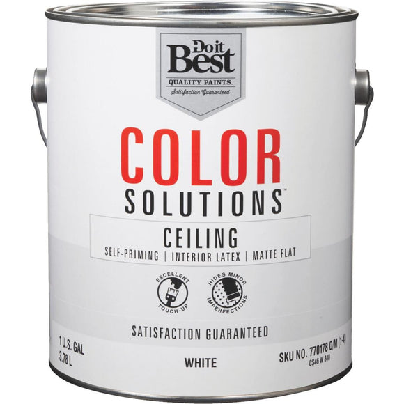 Do it Best Color Solutions Latex Self-Priming Flat Ceiling Paint, White, 1 Gal.