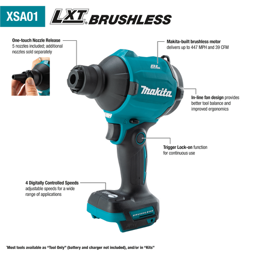 Makita 18V LXT® Brushless Cordless High Speed Blower/Inflator, Tool Only (7-1/8 x 3-11/16 x 11-3/4)