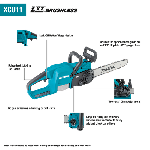 Makita 18V LXT® Lithium‑Ion Brushless Cordless 14 Chain Saw Kit (4.0Ah) (1 Kit)