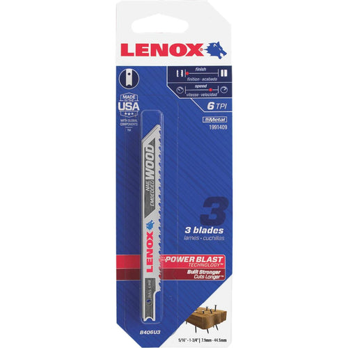 Lenox U-Shank 4-1/2 In. x 6 TPI Bi-Metal Jig Saw Blade, Nail-Embedded Wood (3-Pack)