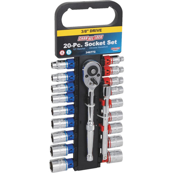 Channellock Standard and Metric 3/8 In. Drive 6-Point Shallow Ratchet & Socket Set (20-Piece)