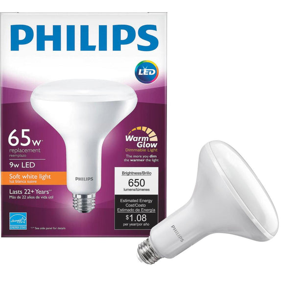 Philips Warm Glow 65W Equivalent Soft White BR40 Medium Dimmable LED Floodlight Light Bulb