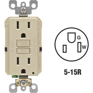 Leviton SmartlockPro Self-Test 15A Ivory Residential Grade Rounded Corner 5-15R GFCI Outlet