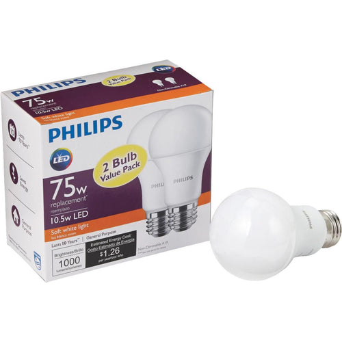 Philips 75W Equivalent Soft White A19 Medium LED Light Bulb (2-Pack)