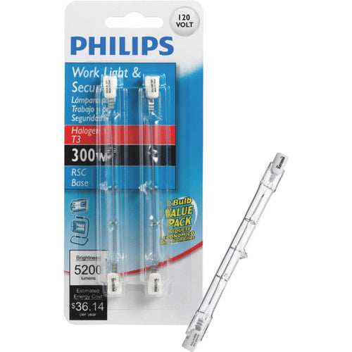 Philips 300W 120V Clear RSC Base T3 Work Light Bulb (2-Pack)
