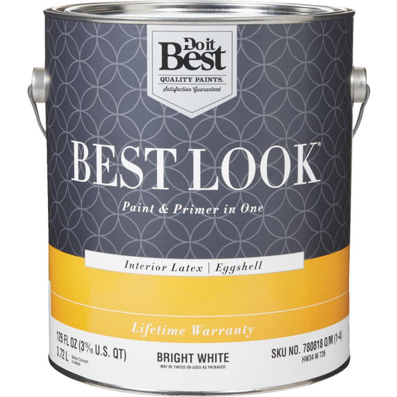 Best Look Latex Paint & Primer In One Eggshell Interior Wall Paint, Bright White, 1 Gal.